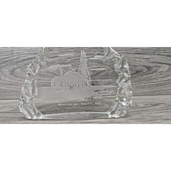 Frosted Glass Reversed Etched Lighthouse Whitefish Point, Michigan by Cavanaugh - Picture 2 of 5